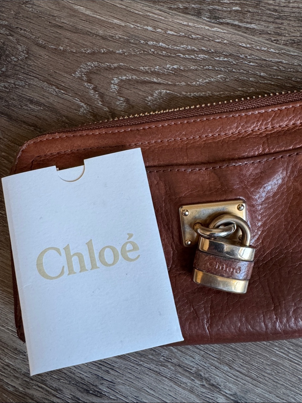 Chloé Paddington Cognac Brown Leather Zip Around Continental Wallet Padlock - Picture 4 of 5